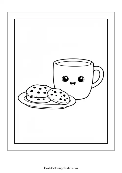 A cup of hot cocoa with cookies on a plate.