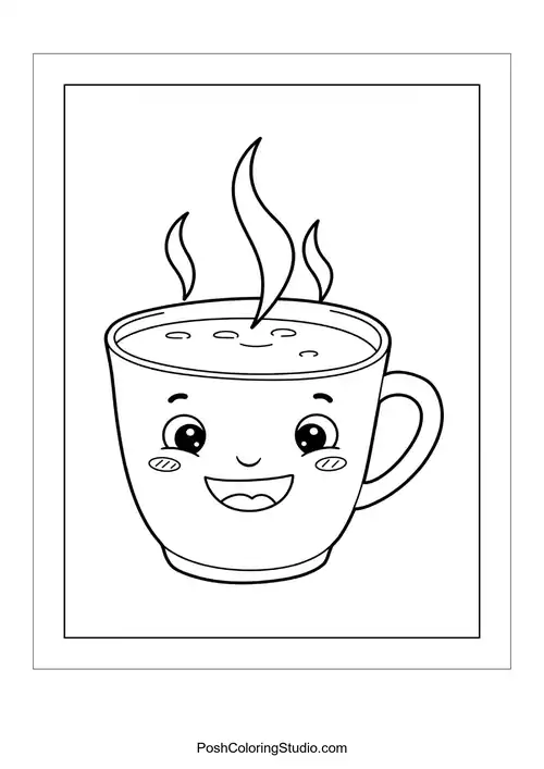 A happy cup of hot cocoa with steam rising.