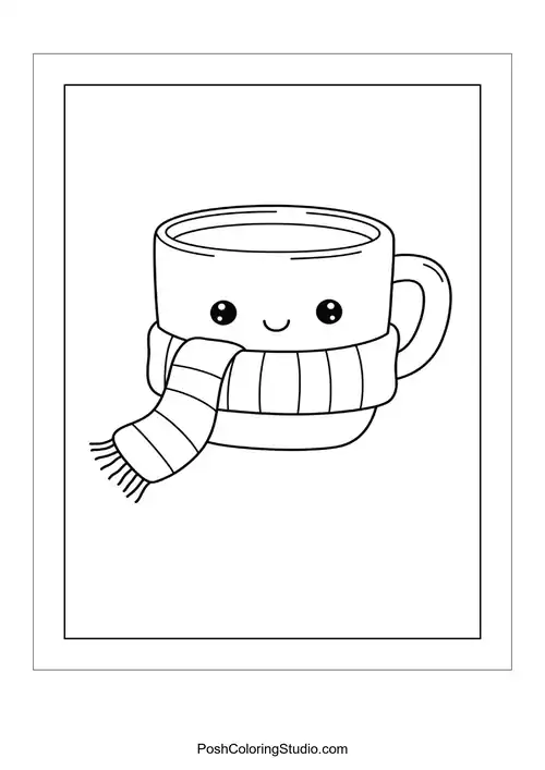 A cup of hot cocoa wrapped in a scarf.