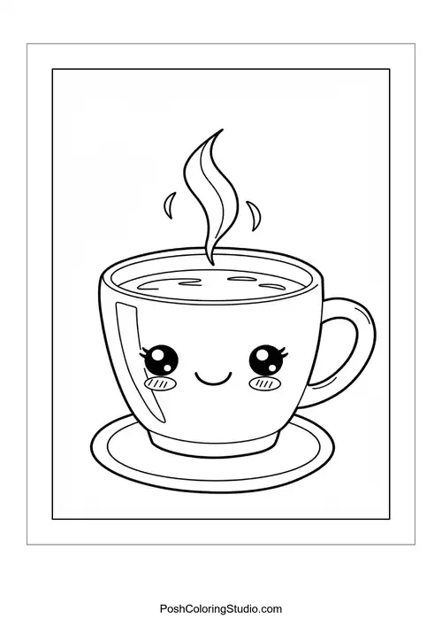A cute cup of hot cocoa with a smiling face.