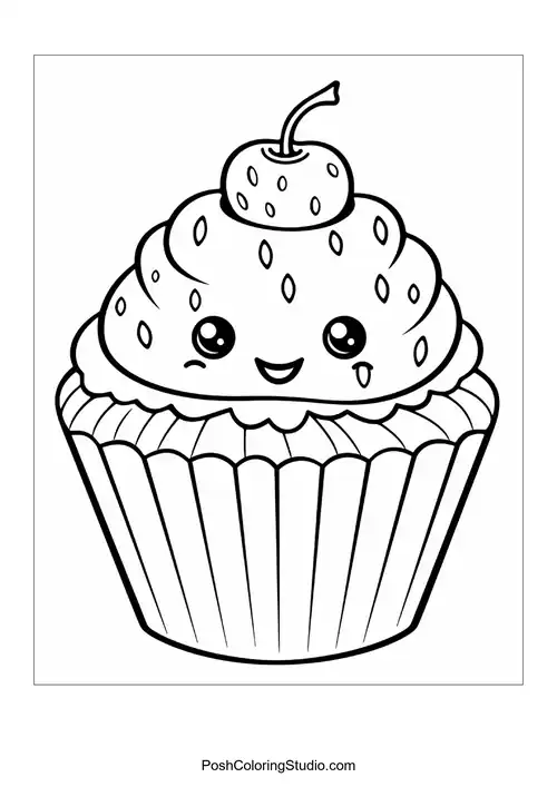 A cupcake with a flower and decorative leaves.