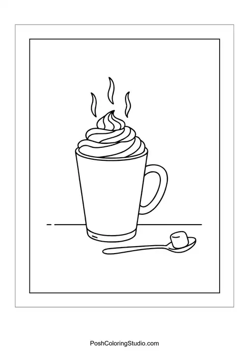 A mug of hot cocoa with steam rising.