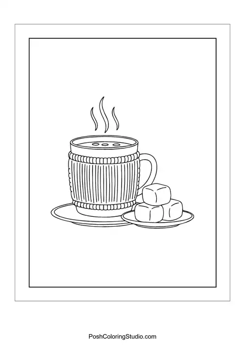 A cozy mug of hot cocoa with marshmallows and steam.