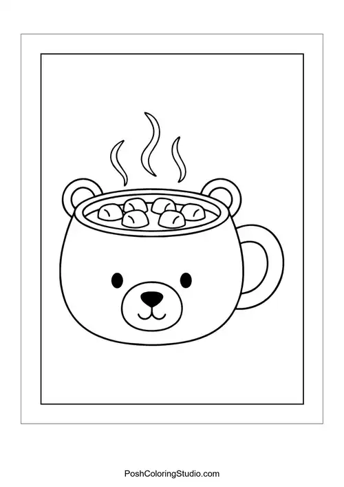 A mug of hot cocoa with marshmallows and steam.