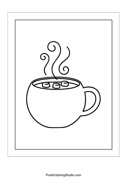 A cup of hot cocoa with steam and marshmallows.