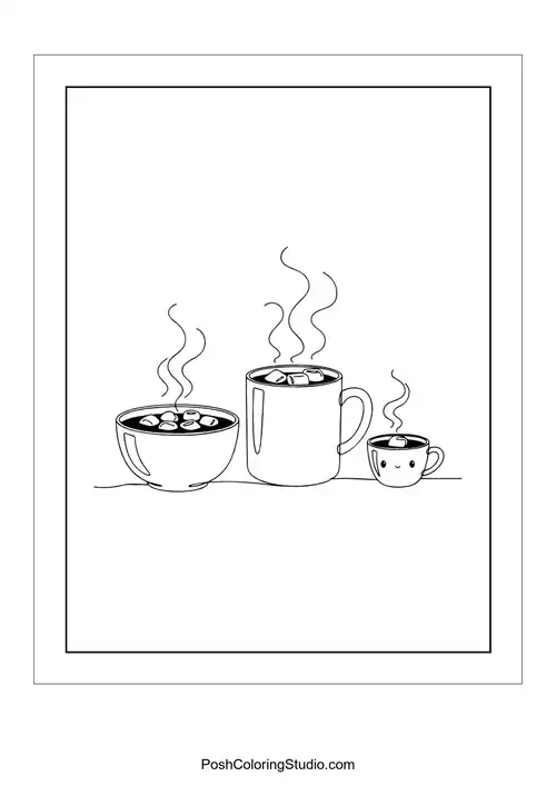 A mug of hot cocoa with steam and marshmallows.