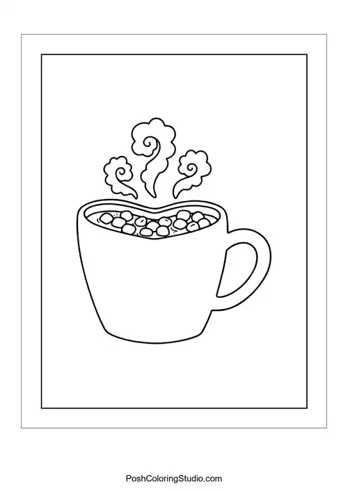 Two stacked mugs of hot cocoa with marshmallows.