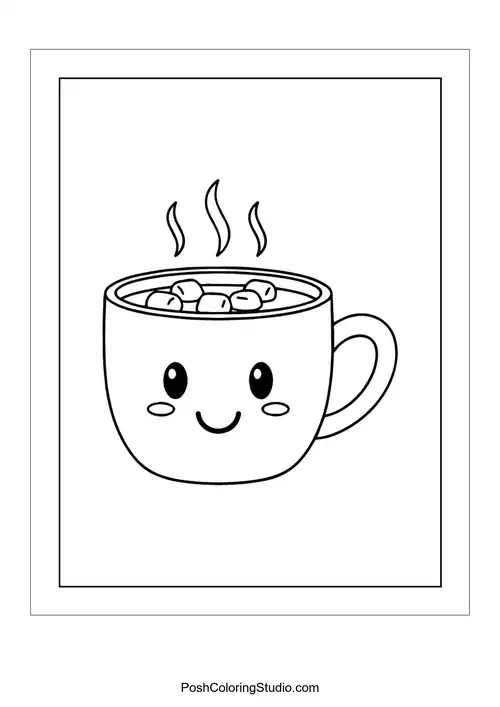 A steaming mug of hot cocoa with marshmallows.