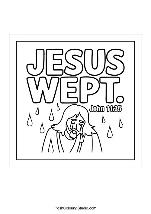 A sad Jesus with tears and a Bible verse.
