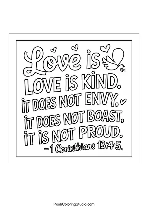 A decorative text about love with a dove.