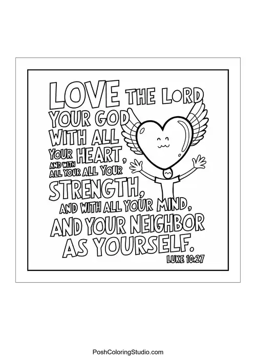 A heart with wings and a Bible verse.