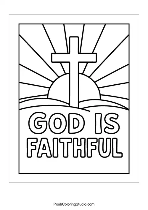 A cross with rays and the text 'God is Faithful.'.