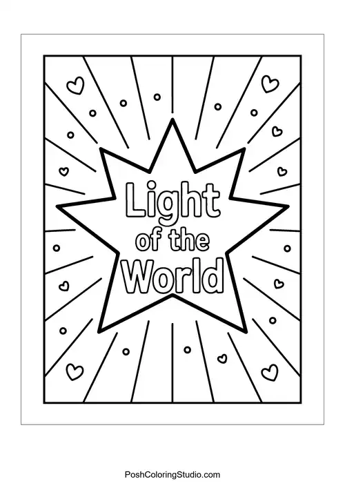 A starburst design with 'Light of the World.'.