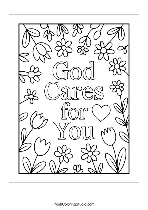 A floral design with 'God Cares for You.'.