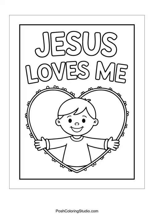 A child holding a heart with 'Jesus Loves Me.'.