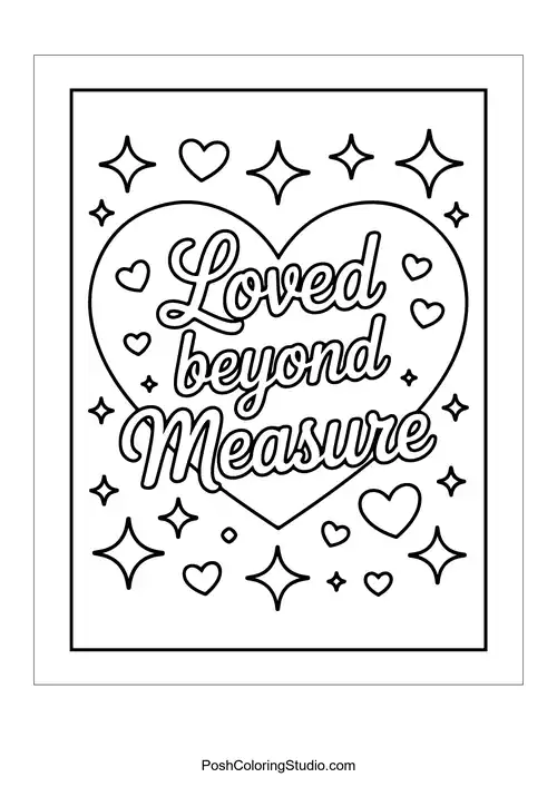 A heart surrounded by stars with 'Loved beyond Measure.'.