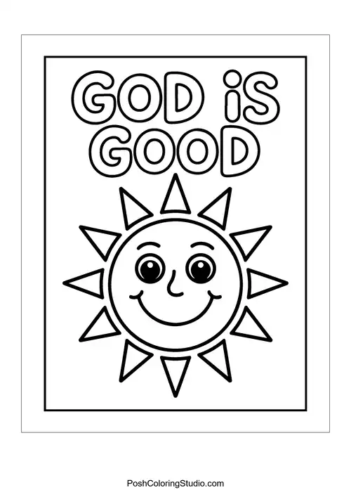 A smiling sun with 'God is Good.'.