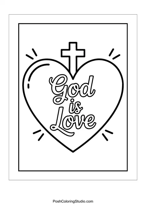 A heart with a cross and the words 'God is Love'.