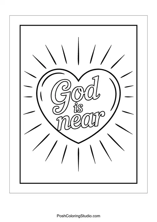 A heart radiating light with the words 'God is near.'.