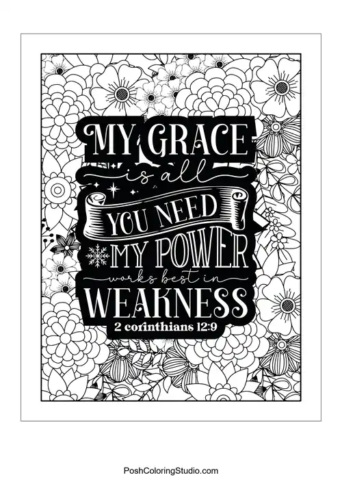 Floral background with the quote about grace and power.