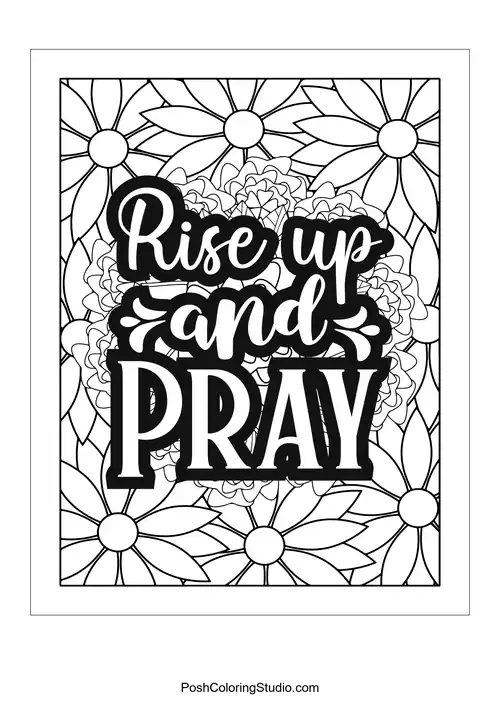 A floral design with the quote 'Rise Up and Pray'.