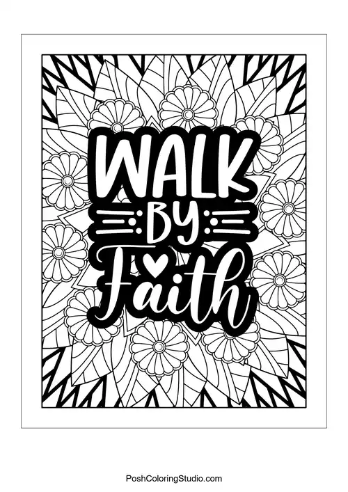 A floral design with the quote 'Walk By Faith'.