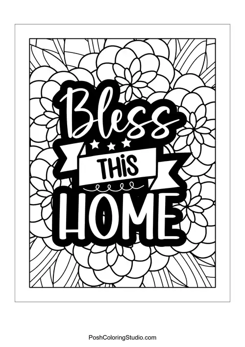 A floral design with the words 'Bless This Home'.