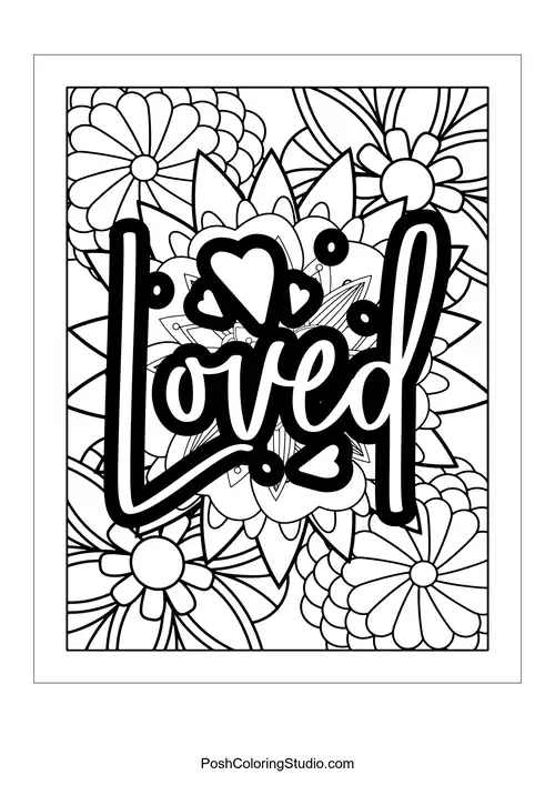 A floral design with the word 'Loved'.