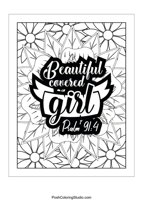 A floral design with the quote 'Beautiful Covered Girl'.