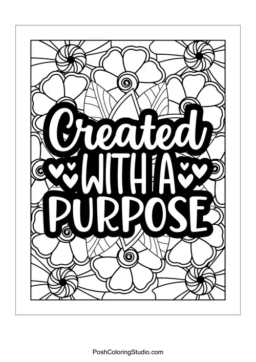 A floral design with the words 'Created With A Purpose'.