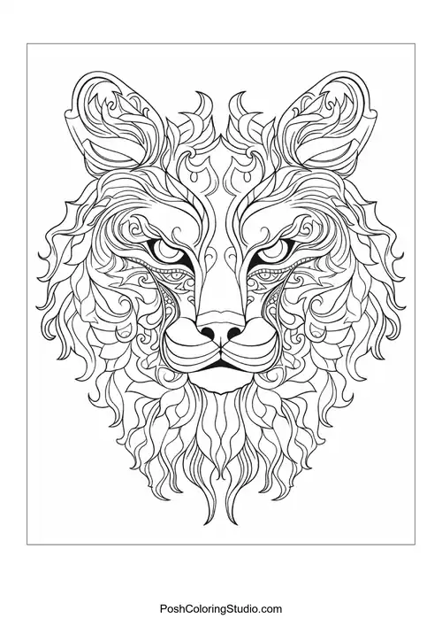Stylized fox head with intricate line patterns and textures.