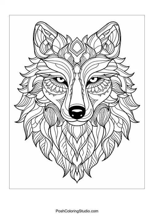 Stylized fox head with intricate line patterns and textures.