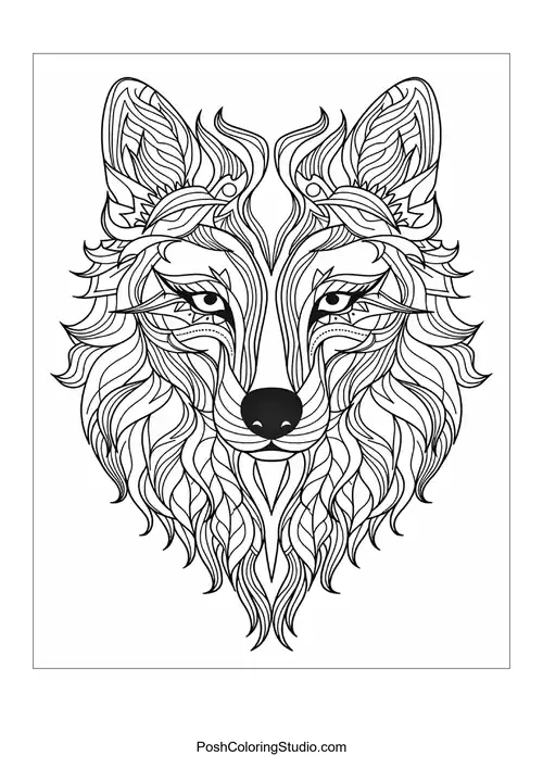 A lion's face with ornate details and a majestic mane.