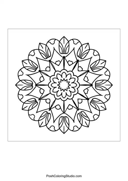 A circular mandala featuring hearts and leaf patterns.