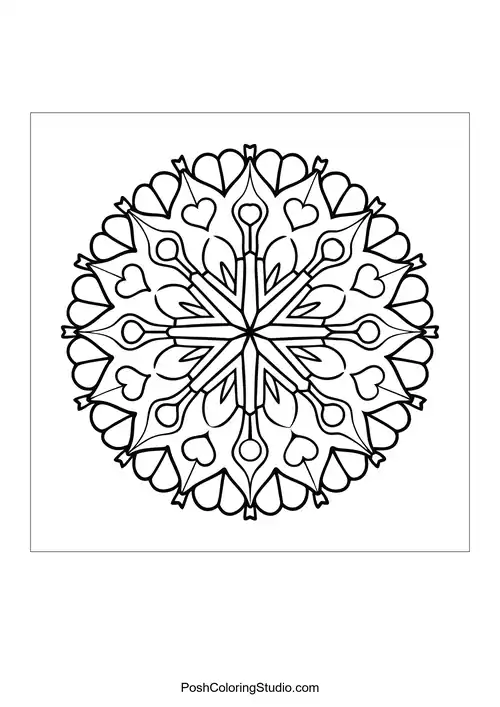 A circular mandala with star shapes and intricate lines.