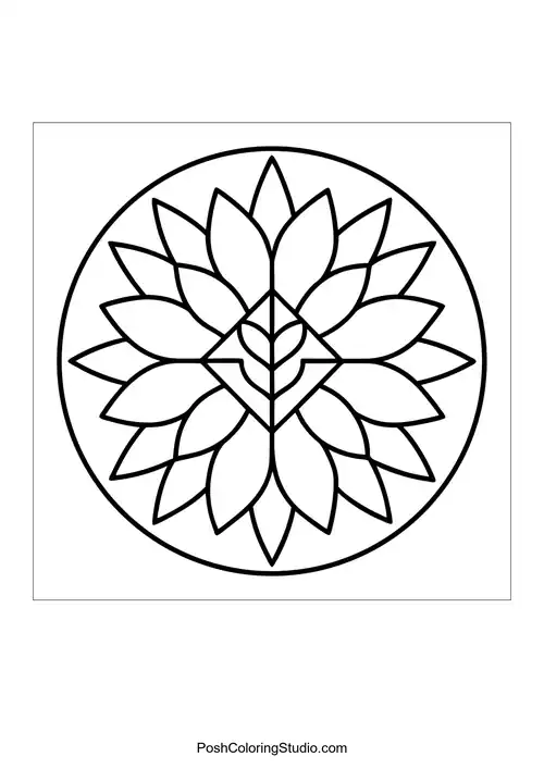 Flower mandala with a central circle and surrounding petals.