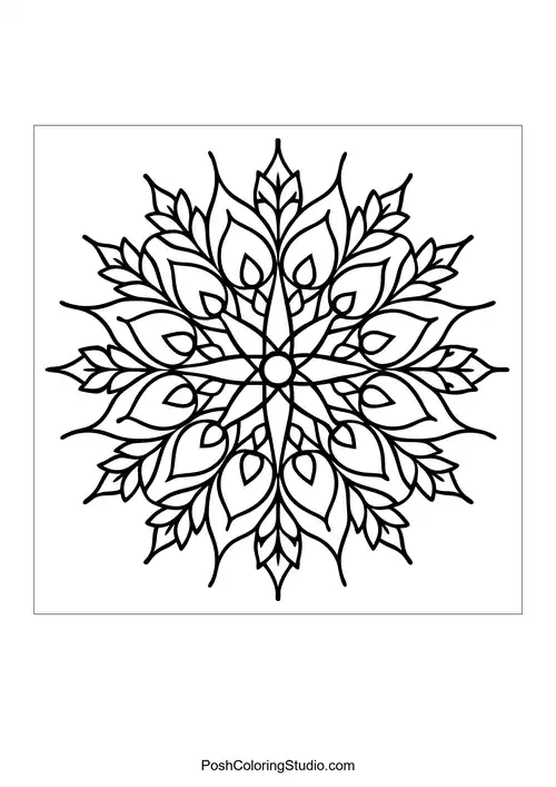 Flower mandala with a star-shaped center and petal accents.