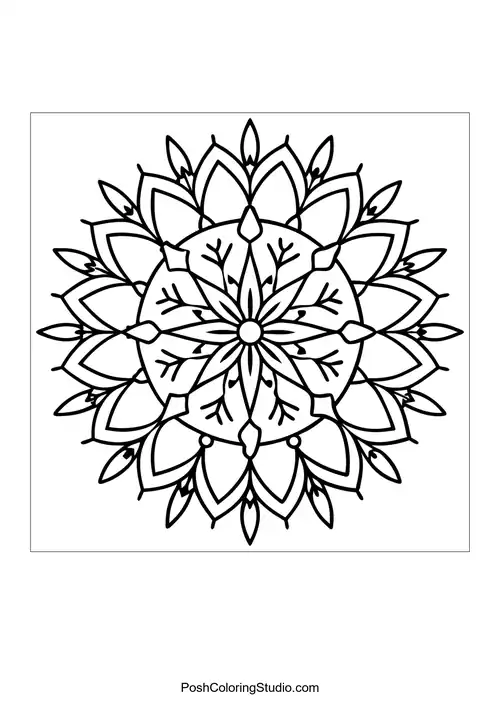 Flower mandala with a mix of rounded and pointed shapes.
