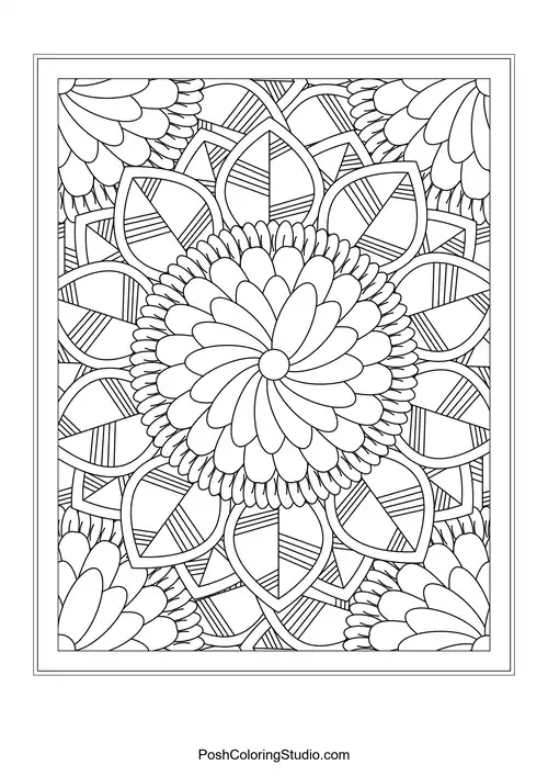 A floral arrangement with layered petals and circular accents.