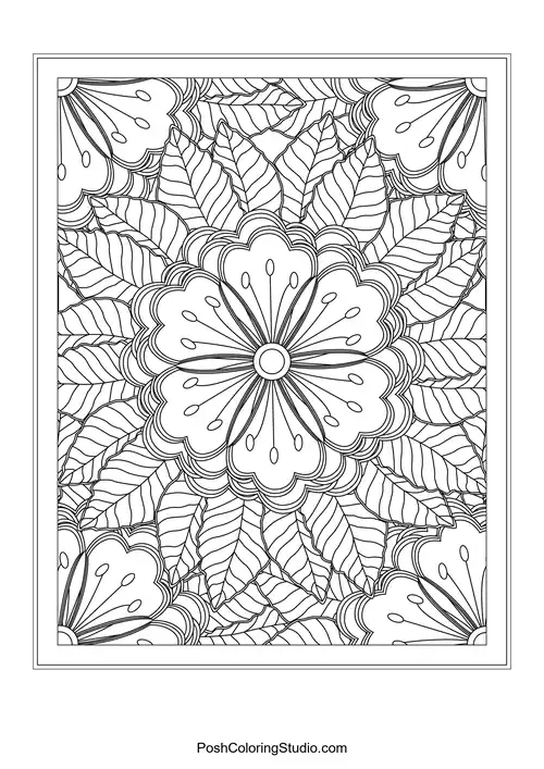 A floral pattern with elongated petals and decorative elements.