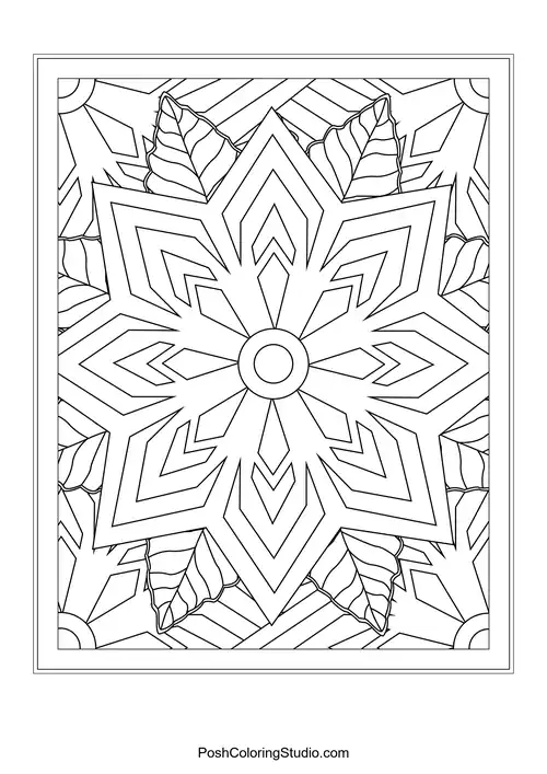 A floral design with rounded petals and intricate leaf patterns.