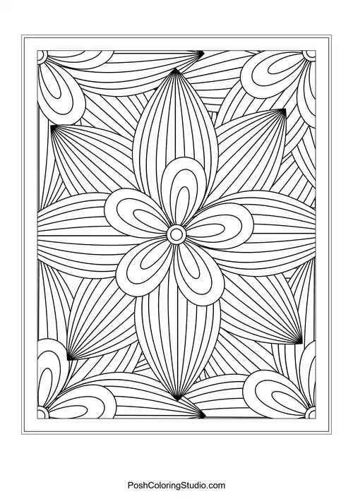 A stylized flower design with flowing lines and petal shapes.