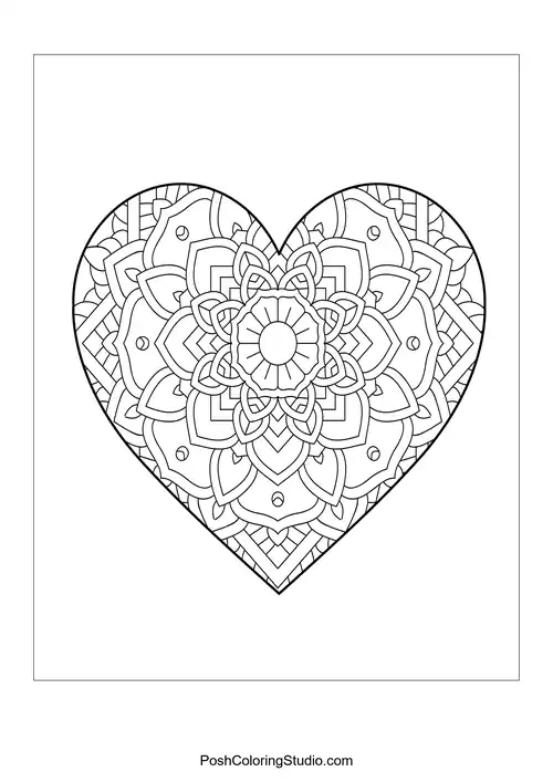 A heart shape with detailed floral and geometric patterns.