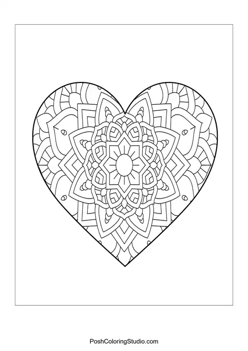 A heart shape filled with layered mandala and petal designs.