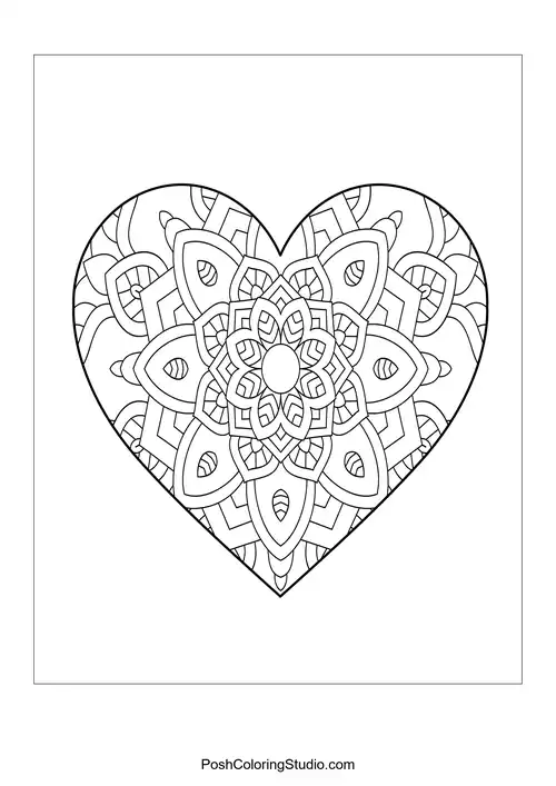 A heart shape with intricate designs and symmetrical patterns.