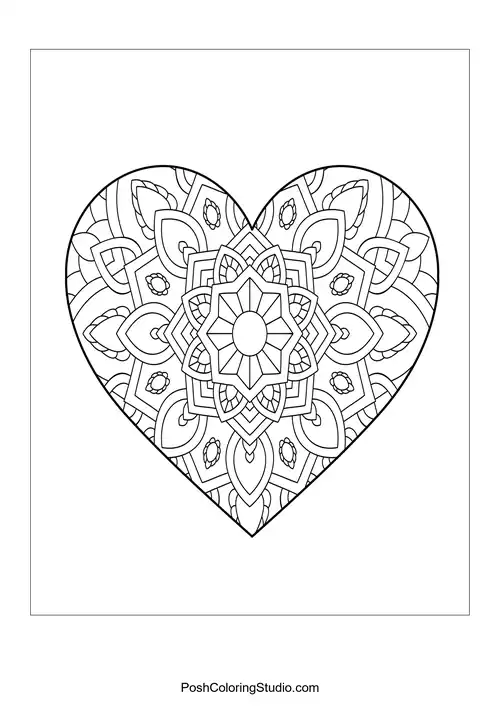 A heart shape adorned with concentric floral designs.