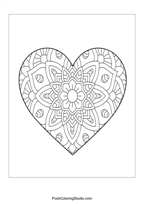 A heart shape with layered floral patterns and details.