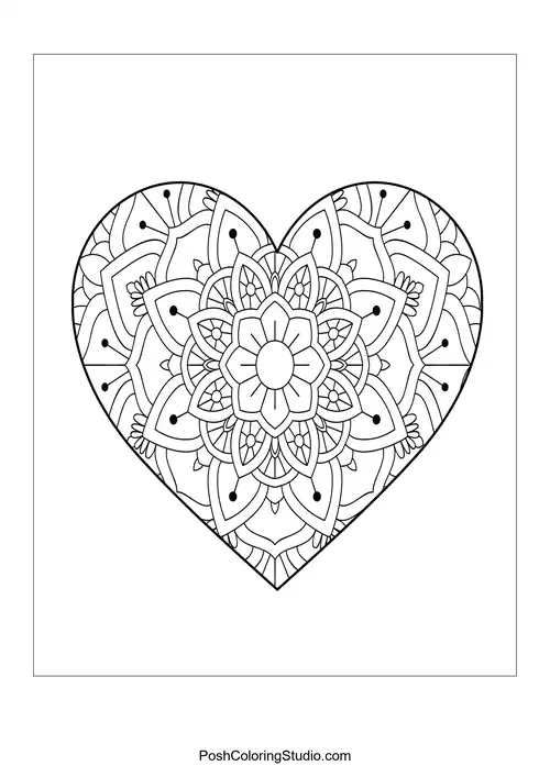 A heart shape filled with detailed mandala patterns and curves.