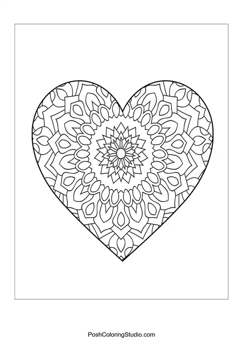 A heart shape filled with intricate floral and leaf patterns.
