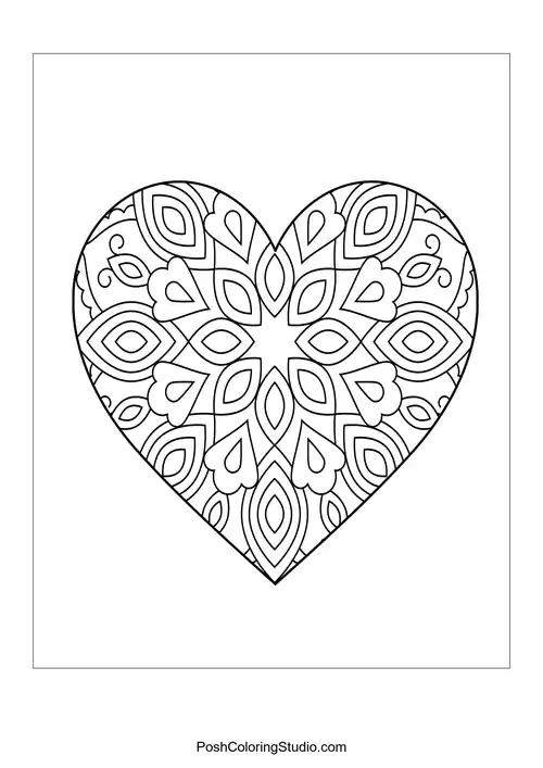 A heart design with intricate leaf patterns and swirls.